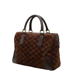 セリーヌ マカダム ミニボストンバッグ ハンドバッグ ブラウン スウェード レザー レディース CELINE 【中古】