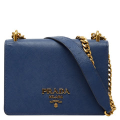 プラダ チェーンショルダーバッグ ブルー サフィアーノレザー レディース PRADA 【中古】