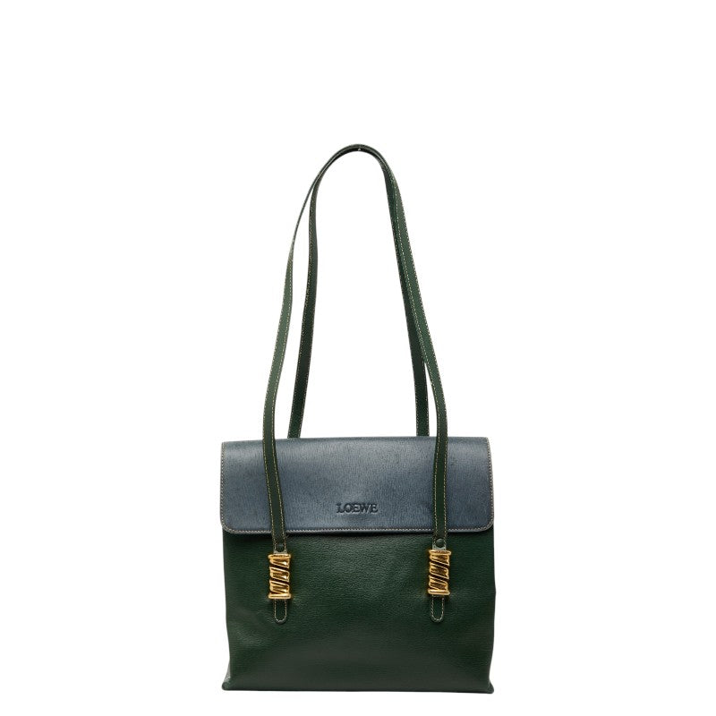 ロエベ ベラスケス ロゴ ハンドバッグ グリーン グレー レザー レディース LOEWE 【中古】