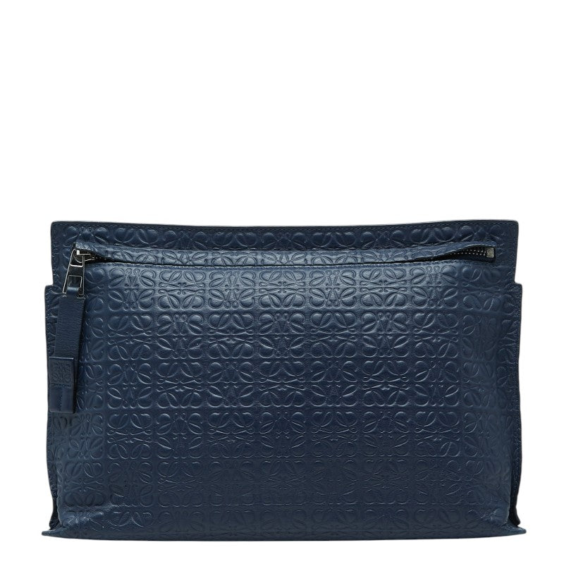 ロエベ リピートアナグラム ポーチ クラッチバッグ ネイビー レザー レディース LOEWE 【中古】