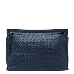 ロエベ リピートアナグラム ポーチ クラッチバッグ ネイビー レザー レディース LOEWE 【中古】