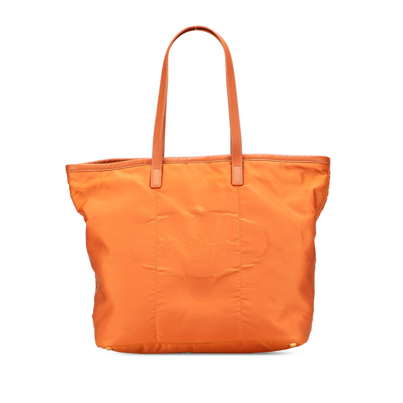 プラダ 三角ロゴプレート トートバッグ ショルダーバッグ BR4634 オレンジ レザー ナイロンジャガード レディース PRADA 【中古】