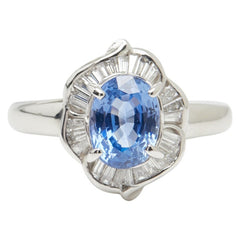 Pt850 プラチナ サファイア2.01ct ダイヤ0.32ct リング 指輪 レディース 11号 【中古】