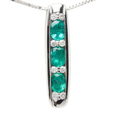 K14WG ホワイトゴールド エメラルド0.71ct ダイヤ0.11ct ペンダント ネックレス レディース 【中古】