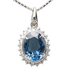 Pt900 プラチナ Pt850 プラチナ サファイア2.40ct ダイヤ0.27ct ペンダント ネックレス レディース 【中古】