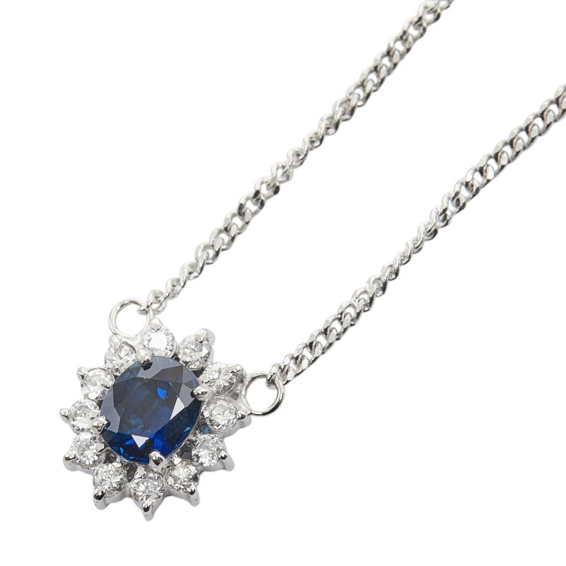 Pt900 プラチナ Pt850 プラチナ サファイア0.58ct ダイヤ0.18ct フラワーモチーフ ペンダント ネックレス レディース 【中古】