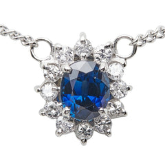 Pt900 プラチナ Pt850 プラチナ サファイア0.58ct ダイヤ0.18ct フラワーモチーフ ペンダント ネックレス レディース 【中古】