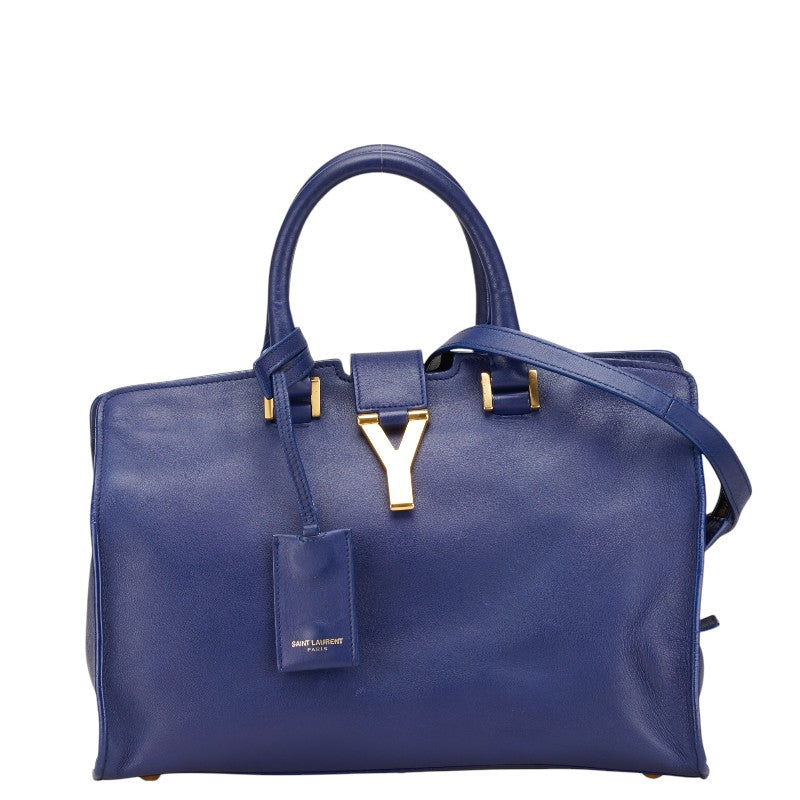 サンローラン YSLロゴ プチカバス ハンドバッグ ショルダーバッグ 2WAY 311210 ブルー レザー レディース SAINT LAURENT 【中古】