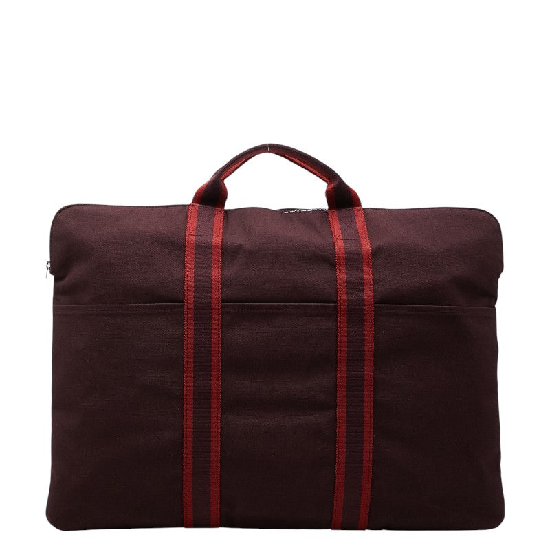 エルメス フールトゥ ポルトドギュマン ビジネスバッグ ワインレッド キャンバス メンズ HERMES 【中古】
