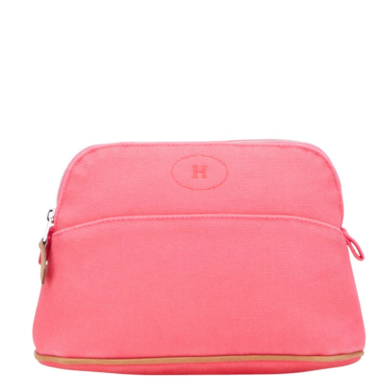 エルメス ボリード ポーチ20 小物入れ ハイビスカス ピンク キャンバス レザー レディース HERMES 【中古】