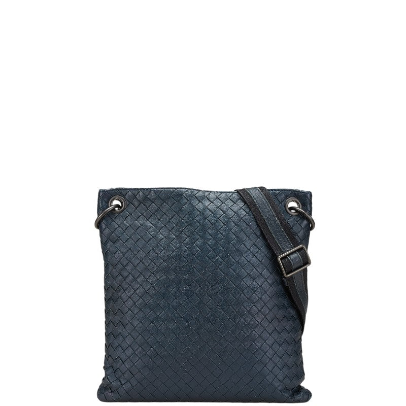 ボッテガヴェネタ イントレチャート 斜め掛け ショルダーバッグ ネイビー ブラック レザー レディース BOTTEGAVENETA 【中古】