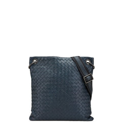 ボッテガヴェネタ イントレチャート 斜め掛け ショルダーバッグ ネイビー ブラック レザー レディース BOTTEGAVENETA 【中古】