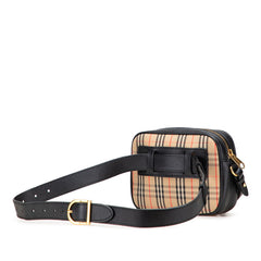 バーバリー ノバチェック ウエストバッグ ボディバッグ ポーチ ベージュ ブラック キャンバス レザー レディース BURBERRY 【中古】