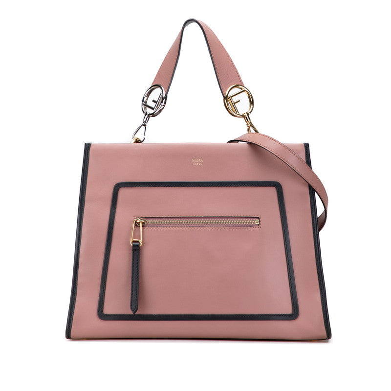 フェンディ ラナウェイ ハンドバッグ ショルダーバッグ 2WAY 8BH343 ダスティピンク ブラック レザー レディース FENDI 【中古】