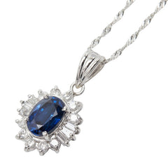 Pt900 プラチナ Pt850 プラチナ サファイア1.00ct ダイヤ0.30ct フラワーモチーフ ペンダント ネックレス レディース 【中古】