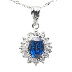 Pt900 プラチナ Pt850 プラチナ サファイア1.00ct ダイヤ0.30ct フラワーモチーフ ペンダント ネックレス レディース 【中古】