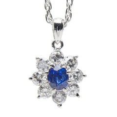 Pt900 プラチナ Pt850 プラチナ サファイア0.53ct ダイヤ0.63ct フラワーモチーフ ペンダント ネックレス レディース 【中古】