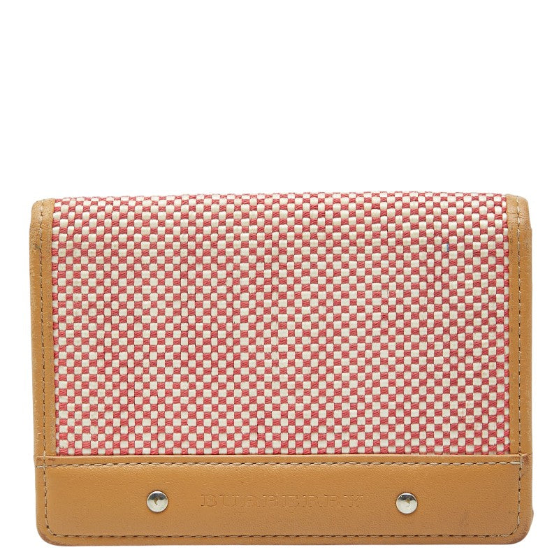 バーバリー ノバチェック カードケース パスケース ベージュ レッド レザー キャンバス レディース BURBERRY 【中古】