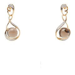 K18PG ピンクゴールド スモーキークオーツ ダイヤ0.14ct ピアス レディース 【中古】