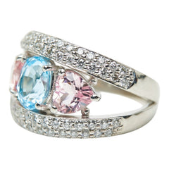 Pt900 プラチナ ブルートパーズ1.54ct モルガナイト ダイヤ0.85ct リング 指輪 レディース 11.5号 【中古】