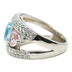 Pt900 プラチナ ブルートパーズ1.54ct モルガナイト ダイヤ0.85ct リング 指輪 レディース 11.5号 【中古】
