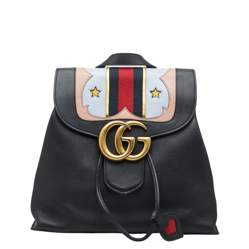 グッチ GGマーモント シェリーライン チェーン リュック バックパック 432265 ブラック マルチカラー レザー レディース GUCCI 【中古】