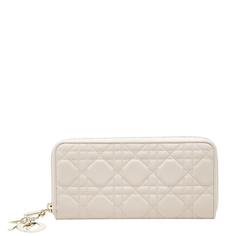 ディオール カナージュ レディ ディオール ヴォヤジュール ラウンドファスナー 長財布 ピンク レザー レディース Dior 【中古】