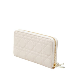ディオール カナージュ レディ ディオール ヴォヤジュール ラウンドファスナー 長財布 ピンク レザー レディース Dior 【中古】