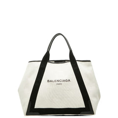 バレンシアガ ネイビーカバスM ハンドバッグ トートバッグ 339936 ホワイト ブラック キャンバス レザー レディース BALENCIAGA 【中古】