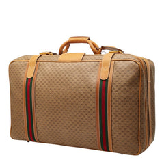 グッチ オールドグッチ マイクロGG シェリーライン ヴィンテージ スーツケース トラベルバッグ ベージュ PVC レザー レディース GUCCI 【中古】