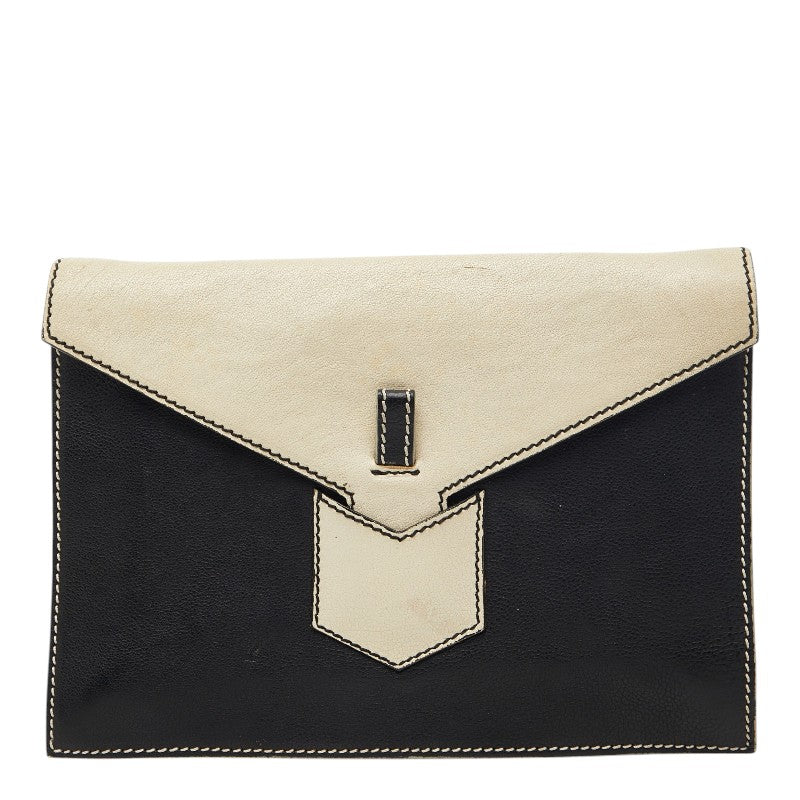 サンローラン バイカラー クラッチバック セカンドバッグ 233455 ホワイト ブラック レザー レディース SAINT LAURENT 【中古】
