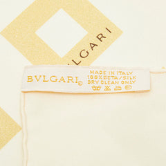 ブルガリ ロゴ パターン スカーフ ホワイト イエロー シルク レディース BVLGARI 【中古】