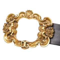 ドルチェアンドガッバーナ DGロゴ エンジェル スタッズ ベルト サイズ：90 36 ブラック レザー メンズ DOLCE&GABBANA 【中古】