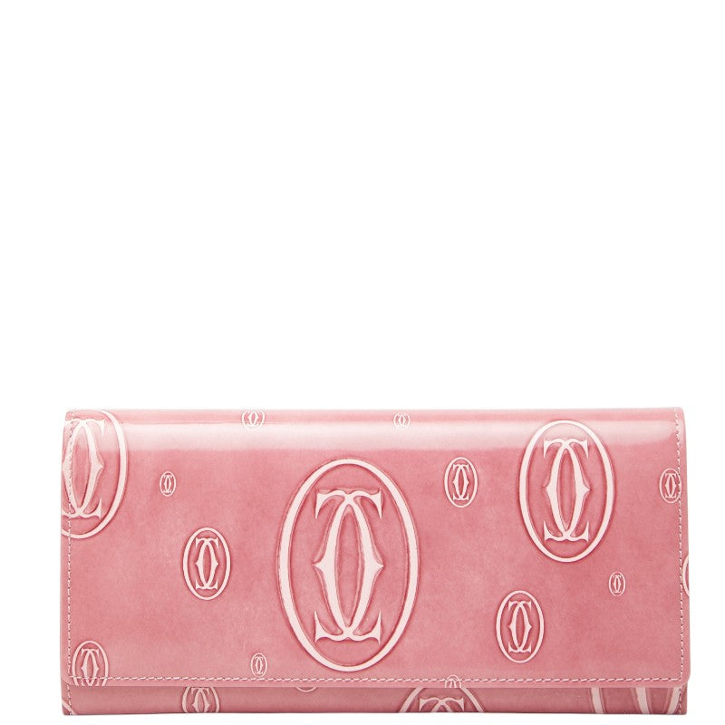 カルティエ ハッピーバースデー 長財布 ピンク エナメル レディース CARTIER 【中古】