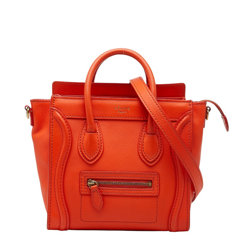 セリーヌ ラゲージ ナノショッパー ハンドバッグ ショルダーバッグ 2WAY オレンジ レザー レディース CELINE 【中古】