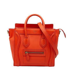 セリーヌ ラゲージ ナノショッパー ハンドバッグ ショルダーバッグ 2WAY オレンジ レザー レディース CELINE 【中古】
