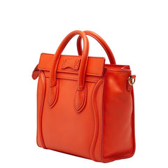 セリーヌ ラゲージ ナノショッパー ハンドバッグ ショルダーバッグ 2WAY オレンジ レザー レディース CELINE 【中古】
