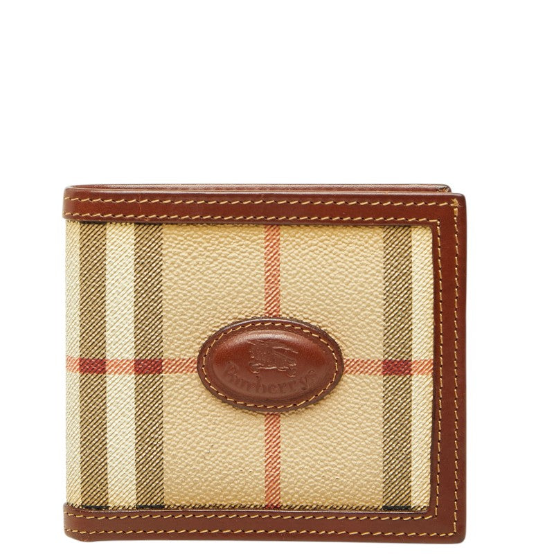バーバリー ノバチェック 二つ折り財布 ベージュ マルチカラー PVC レザー レディース BURBERRY 【中古】