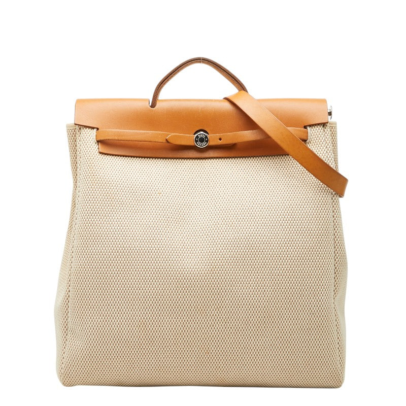 エルメス エールバッグMM トートバッグ ショルダーバッグ 2WAY ベージュ ブラウン トワルGM レザー レディース HERMES 【中古】