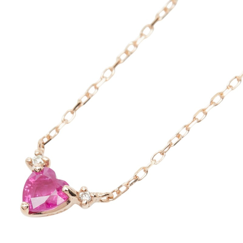 K10PG ピンクゴールド ルビー ダイヤ0.01ct プチネックレス ペンダント ネックレス レディース 【中古】