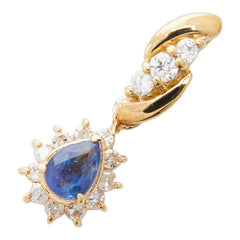 K18YG イエローゴールド サファイア0.06ct ダイヤ0.03ct ペンダントトップ ネックレス レディース 【中古】