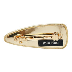 ミュウミュウ ロゴ ヘアクリップ バレッタ ゴールド プラスチック レザー レディース MIUMIU 【中古】