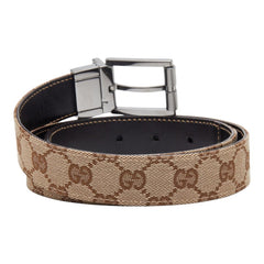 グッチ GGキャンバス ベルト サイズ:85/34 121295 ベージュ ブラウン キャンバス レザー レディース GUCCI 【中古】