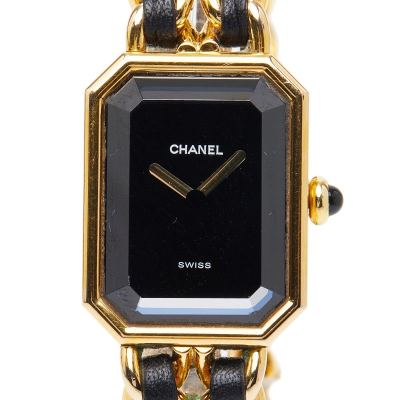 シャネル プルミエールL サイズ GP 腕時計 H0001 クオーツ ブラック文字盤 ステンレススチール メッキ レディース CHANEL 【中古】