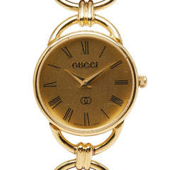 グッチ 腕時計 6000 クオーツ ゴールド文字盤 ステンレススチール レザー メッキ レディース GUCCI 【中古】