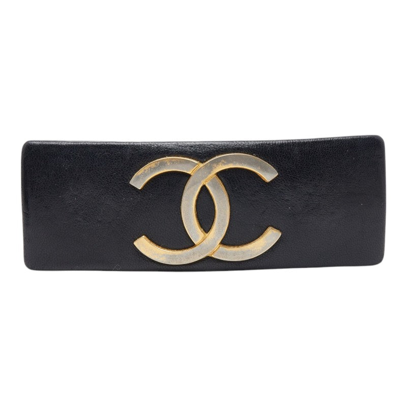 シャネル ココマーク バレッタ ヘアアクセサリー ブラック ゴールド レザー メッキ レディース CHANEL 【中古】