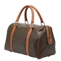 セリーヌ マカダム ミニ ボストンバッグ ブラウン PVC レザー レディース CELINE 【中古】