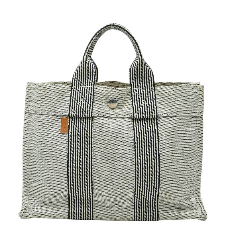 エルメス ニューフールトゥPM ミニ トートバッグ ハンドバッグ ブラック ホワイト トワルアッシュ レディース HERMES 【中古】