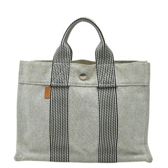 エルメス ニューフールトゥPM ミニ トートバッグ ハンドバッグ ブラック ホワイト トワルアッシュ レディース HERMES 【中古】