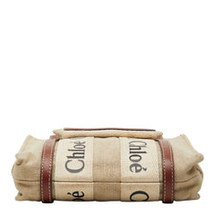 クロエ ウッディ ミニ ハンドバッグ ショルダーバッグ ベージュ ブラウン キャンバス レザー レディース Chloe 【中古】